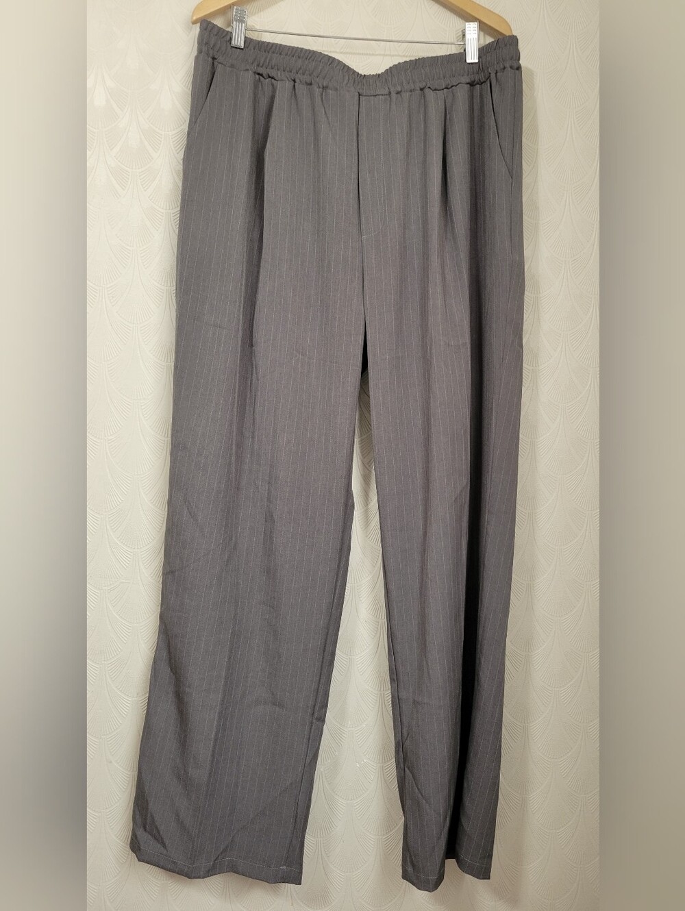 Coofandy Casual Pants Men's Gray Striped Drawstring Straight Pants size 2XL